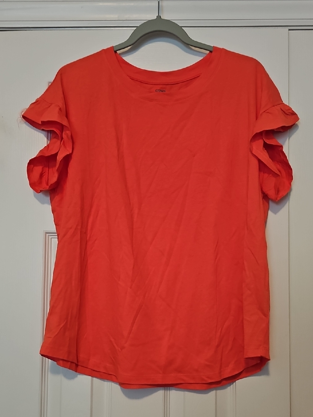 Crown & Ivy Cassic Ruffle Sleeve Women's Top - Bright Coral